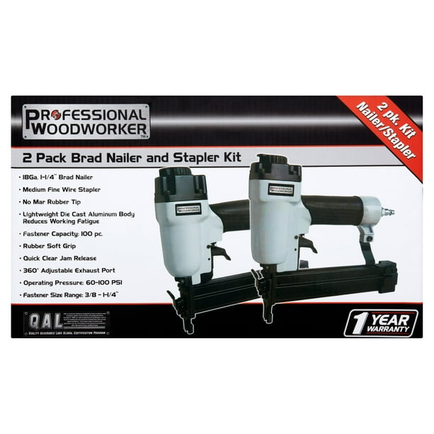 Professional Woodworker Pneumatic 18 GA Brad Nailer and Narrow Crown Stapler Tool Combo Kit Professional Woodworker Pneumatic 18 GA Brad Nailer and Narrow Crown Stapler Tool Combo Kit