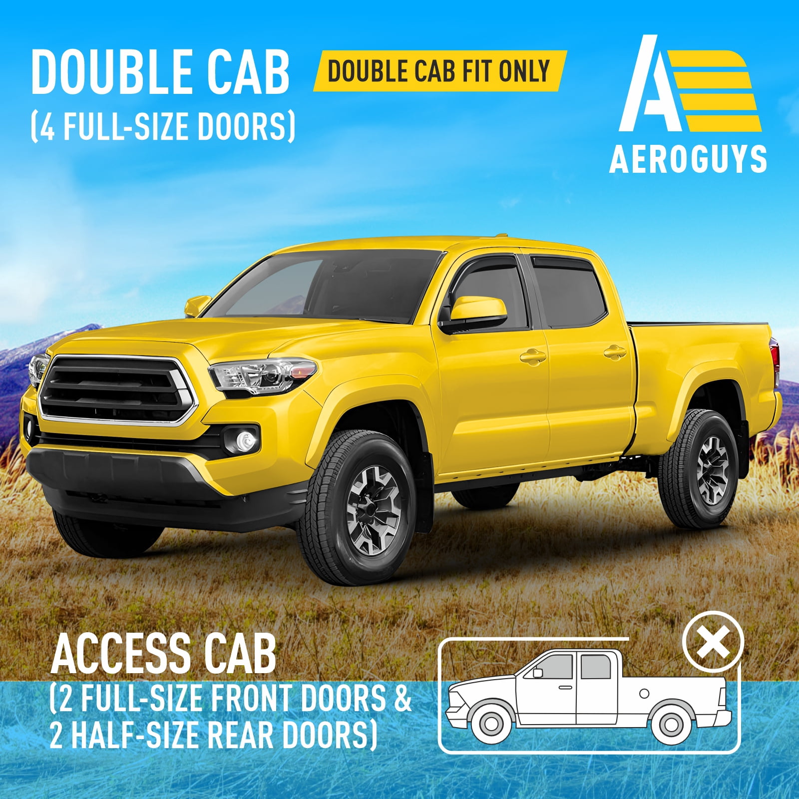 AEROGUYS In-Channel Window Deflectors Extra Durable Window Visors Rain Guards Fit for Toyota Tacoma 2016-2023 Double Cab, Sun Visors, Wind Deflectors, Vent Visors, Truck Accessories - 4pcs. AG0529