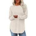 thumbnail image 2 of Sakmal Tops Women Cute Tunic Yellow Knit Sweaters Solid Long Sleeve Crew Neck Tops for Women, 2 of 7