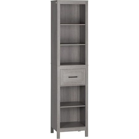

TYAPCS Narrow Bathroom Storage Cabinet with Drawer and 5 Tier Shelf Tall Cupboard Freestanding Linen Towel Slim Corner Organizer Grey
