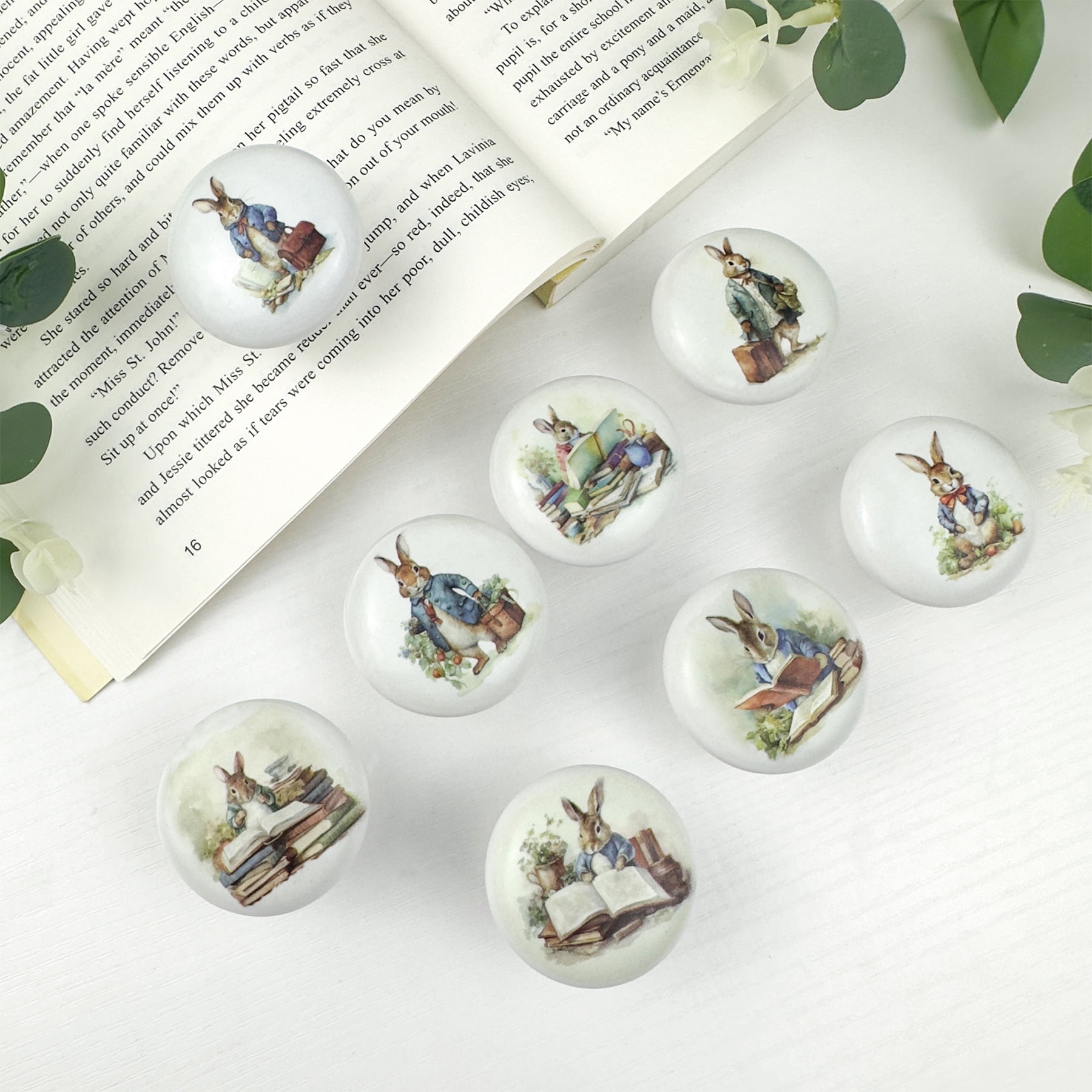 Jamjam 8Pack1.5"Rabbit Theme Ceramics Knob Safari Animal Nursery Room Cabinet Dresser Drawer Knobs Handles and Pulls