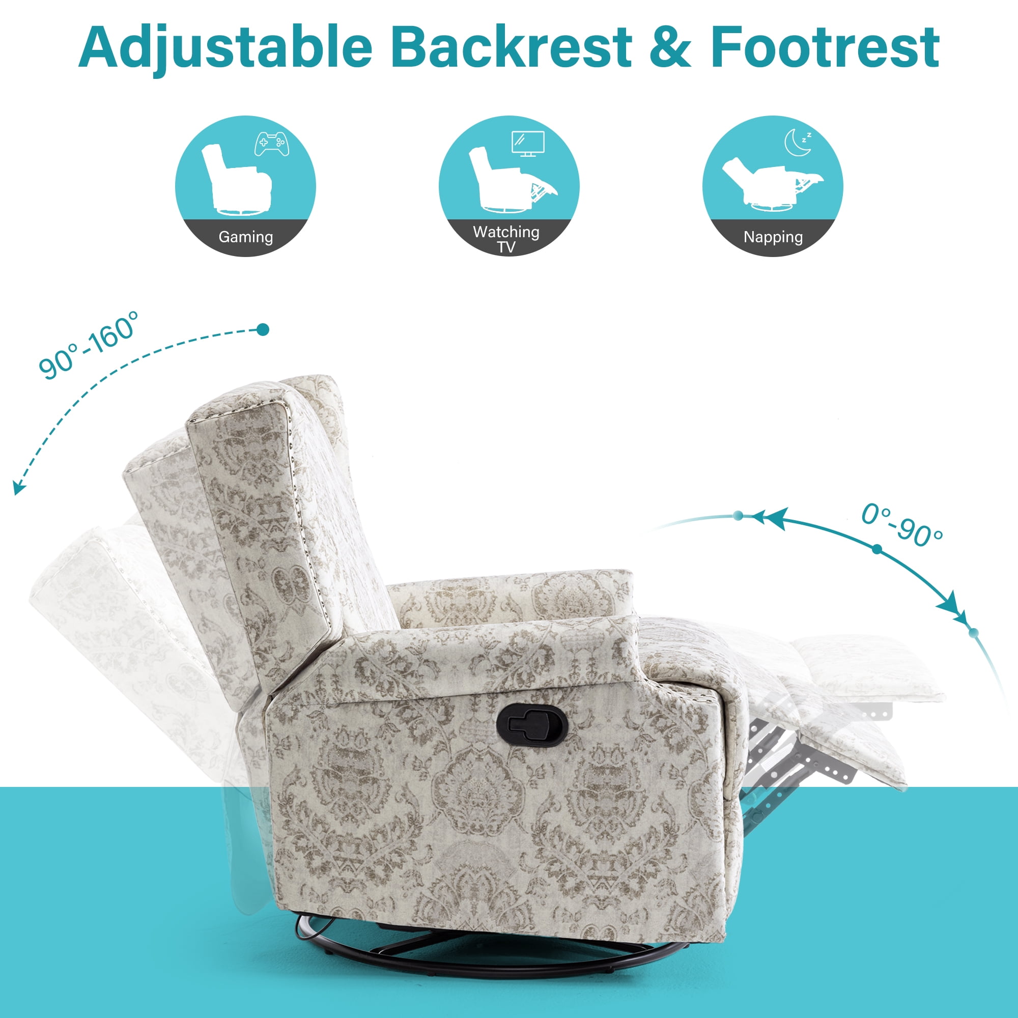 UIXE Swivel Rocker Manual Recliner Chairs Set of 2, Wingback Swivel Glider Fabric Nursery Reclining Sofa Chair, High Back Upholstered Arm Chair for Living Room Bedroom, Beige