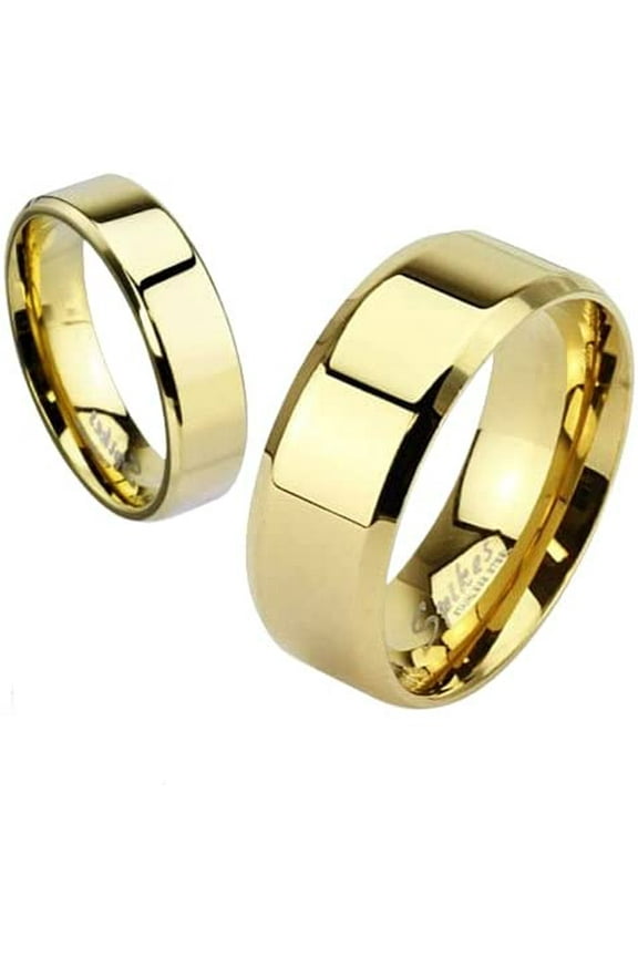 Size 9 Gold IP Over Stainless Steel Beveled Edge Flat Band Ring
