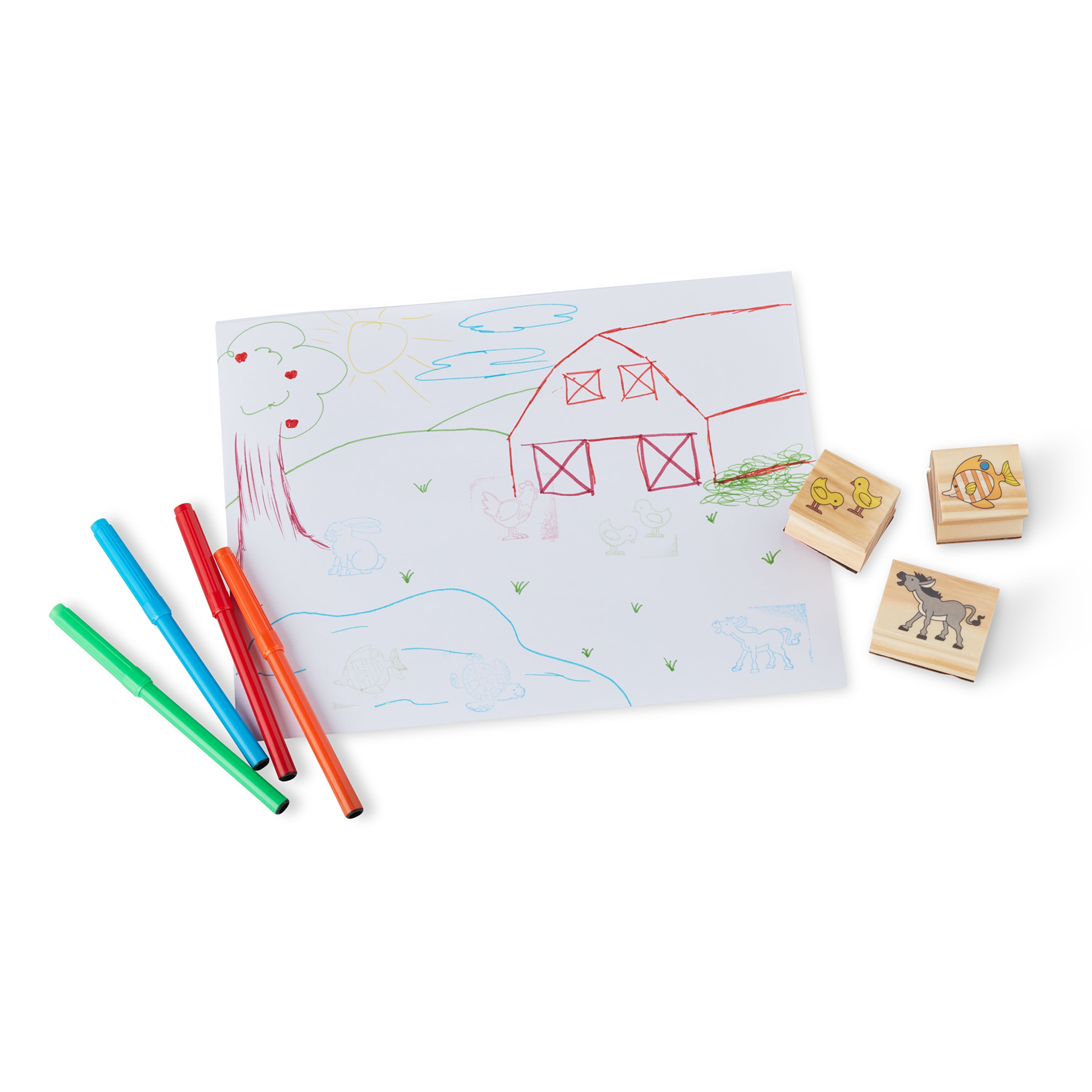 Melissa & Doug Farm & Pets Wooden Stamp Set with 2 Color Stamp Pad and 5  Markers