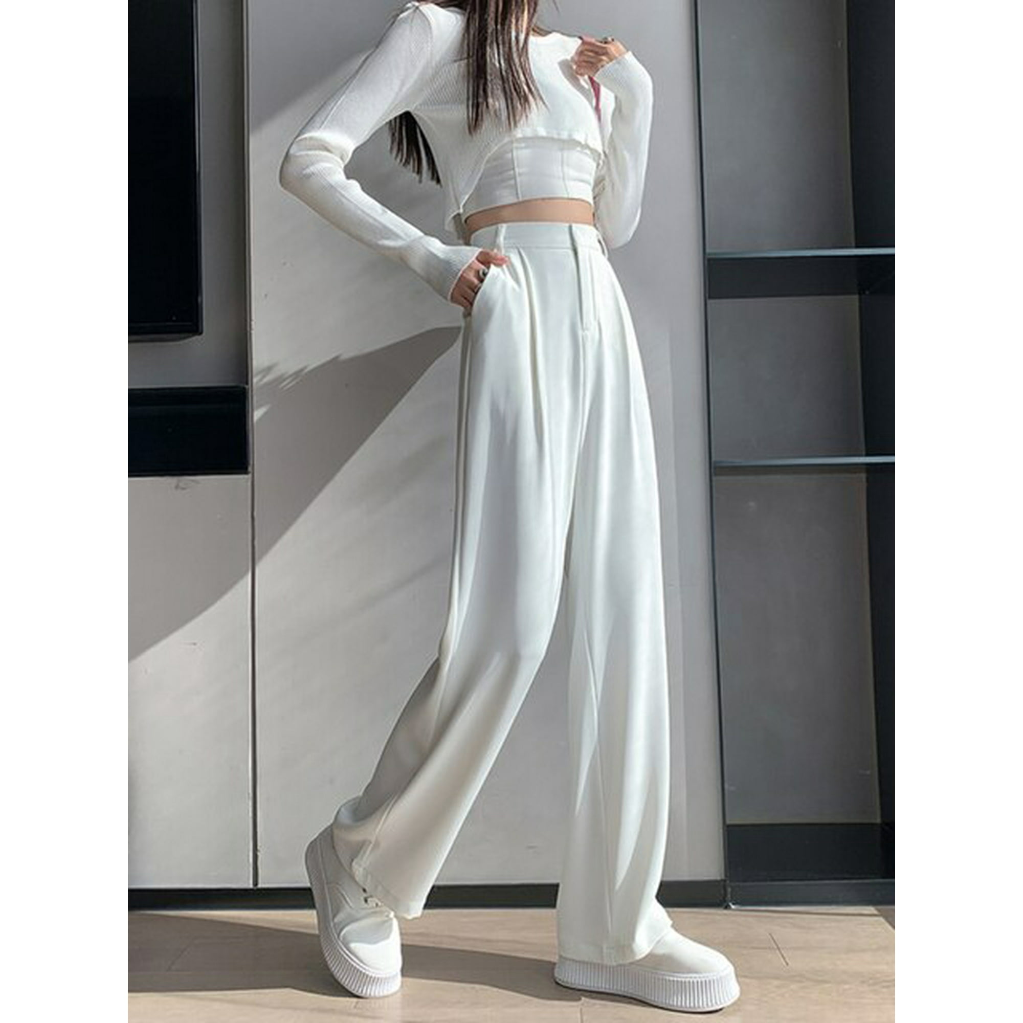 Casual High Waist Loose Wide Leg Pants for Women Spring Autumn New Female Floor Length White Suits Pants Ladies Long Trousers Walmart