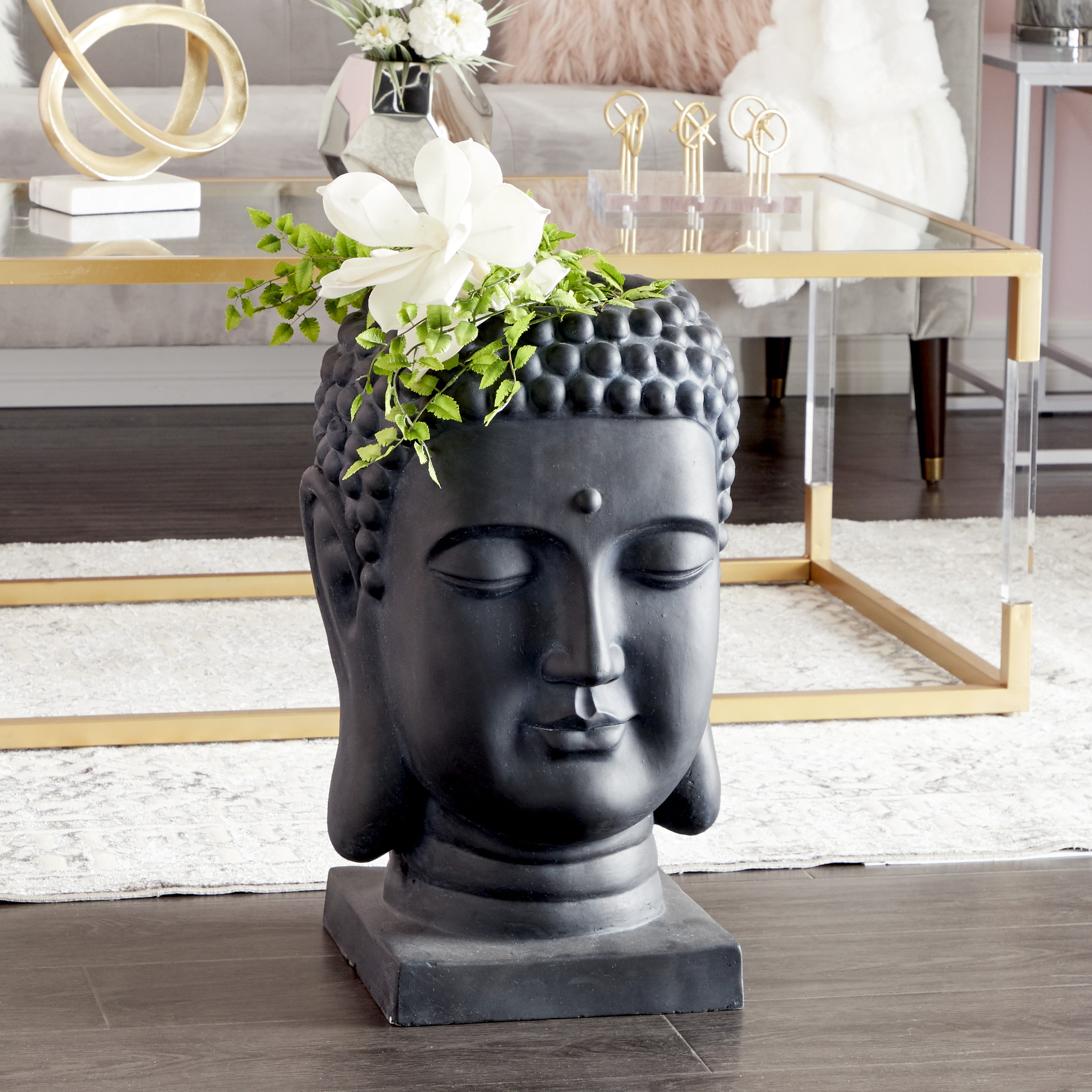 送料無料 Pacific Giftware Decorative Large Zen Buddha Head Resin Planter Pot Rustic