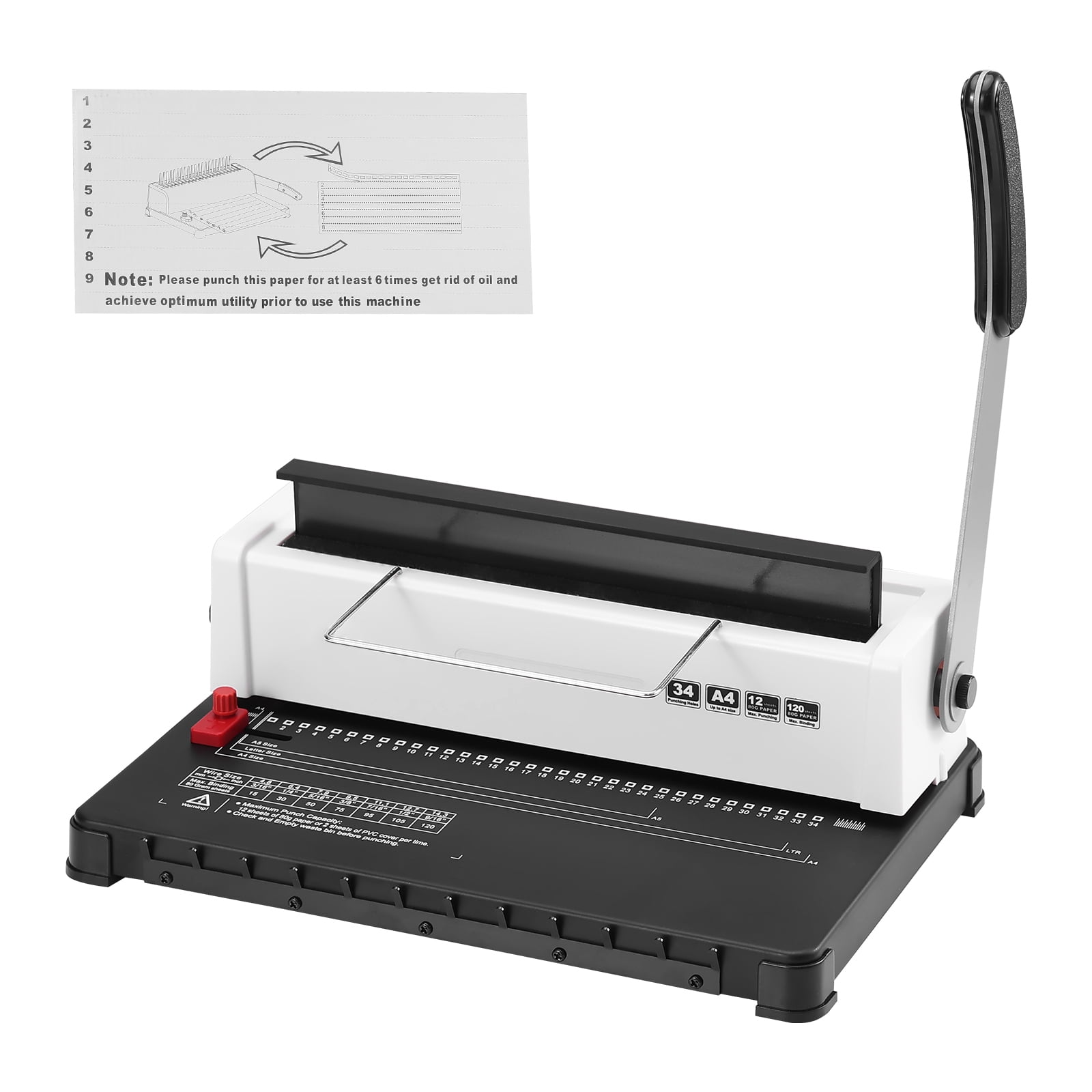KFFKFF Manual Coil Binding Machine, 34-Hole Spiral Book Binder, 120 Sheet Capacity, Adjustable 3/16'-9/16' Spine, Compatible with Letter, A4, A5 Sizes