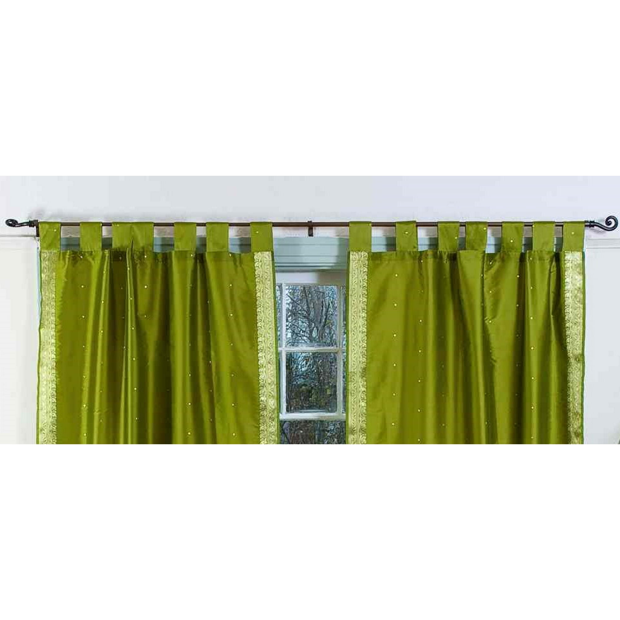 Olive Green Tab Top Sheer Sari Curtain Drape Panel Pair Walmart Com Walmart Com