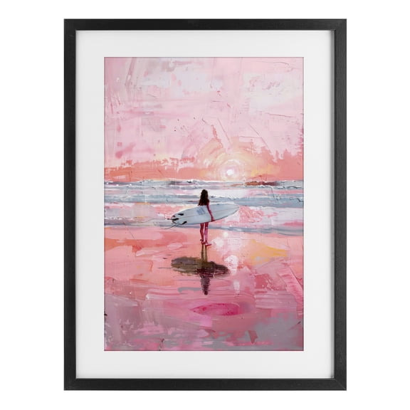 Stupell Industries Coastal Surfer at Pink Sunset Black Framed Print Under Glass, 14 x 20, by Creative Studio