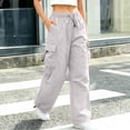 thumbnail image 4 of DeHolifer Womens Cargo Pants Plus Size Solid Color Elastic Waisted Casual Ttrousers with Pocket Gray 2XL, 4 of 7