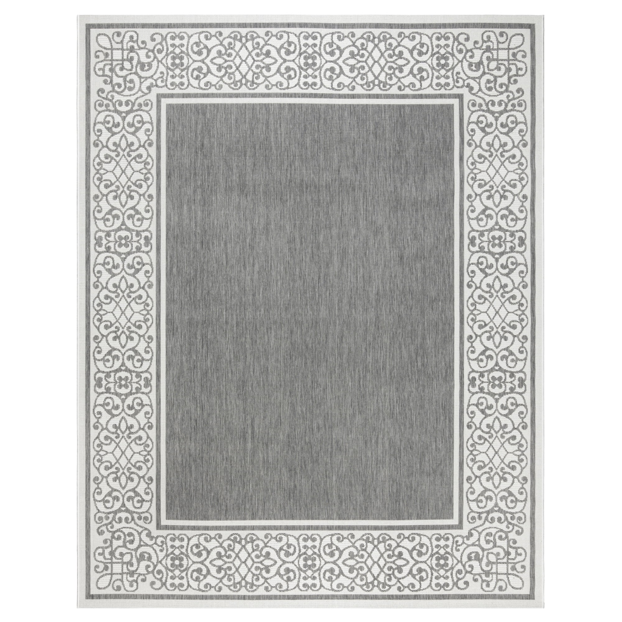 Gertmenian Paseo Tedo Transitional Damask Dk Gray/White Area Outdoor Rug, 5x7