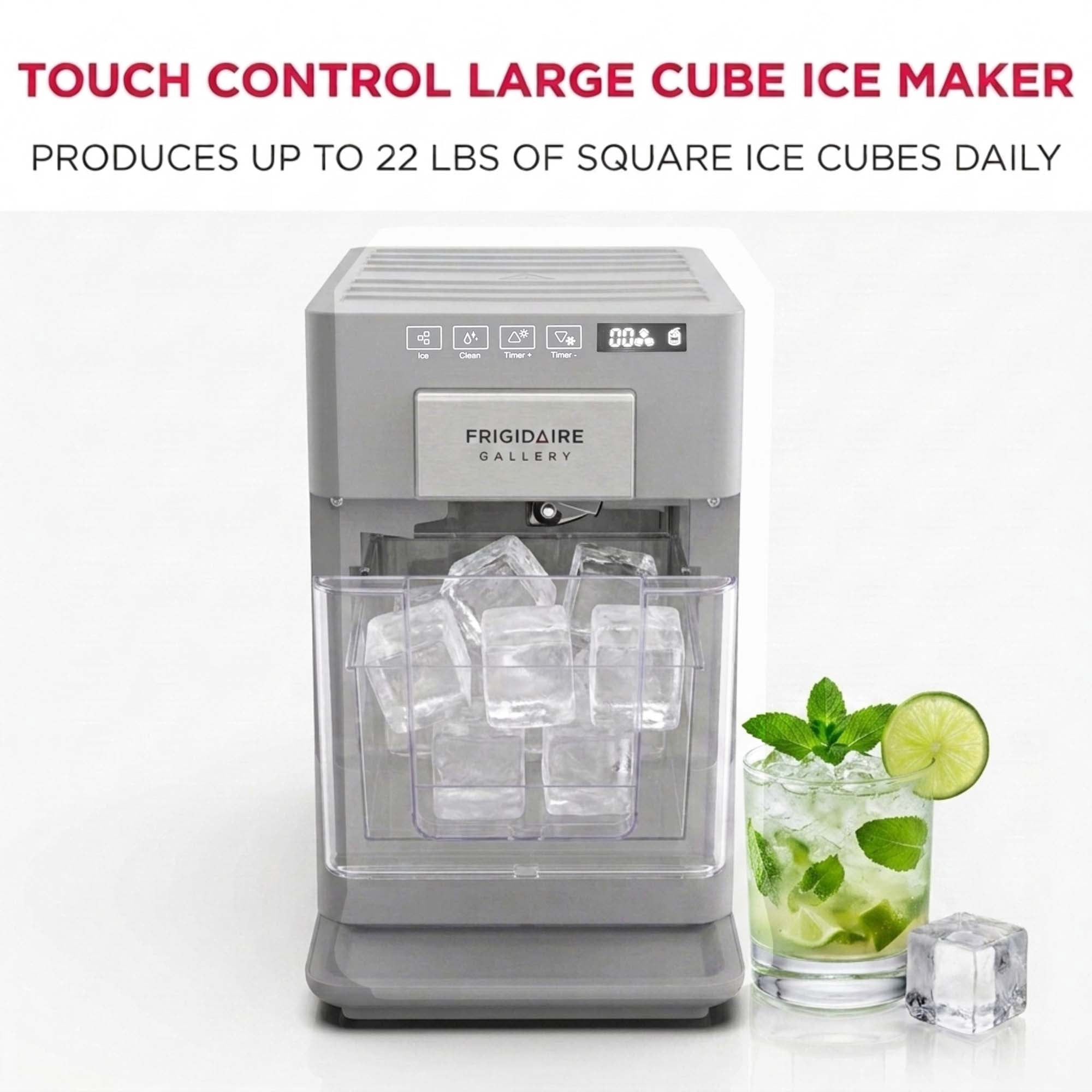 Frigidaire Gallery 22 lbs. Premium Artisanal Square Ice Maker, Self-Cleaning Ice Machine with Touch Controls, Grey FGIC523
