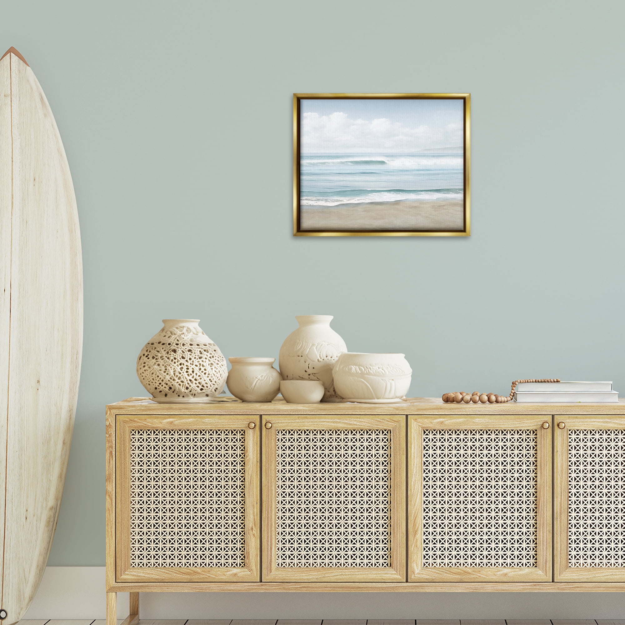 Stupell Industries Soothing Beach Waves Nautical & Beach Painting Gold Floater Framed Canvas Art Print Wall Art, 21 x 17
