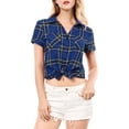 thumbnail image 5 of Unique Bargains Women's Casual Boyfriend Plaid Button Down Flannel Shirt L Blue, 5 of 7