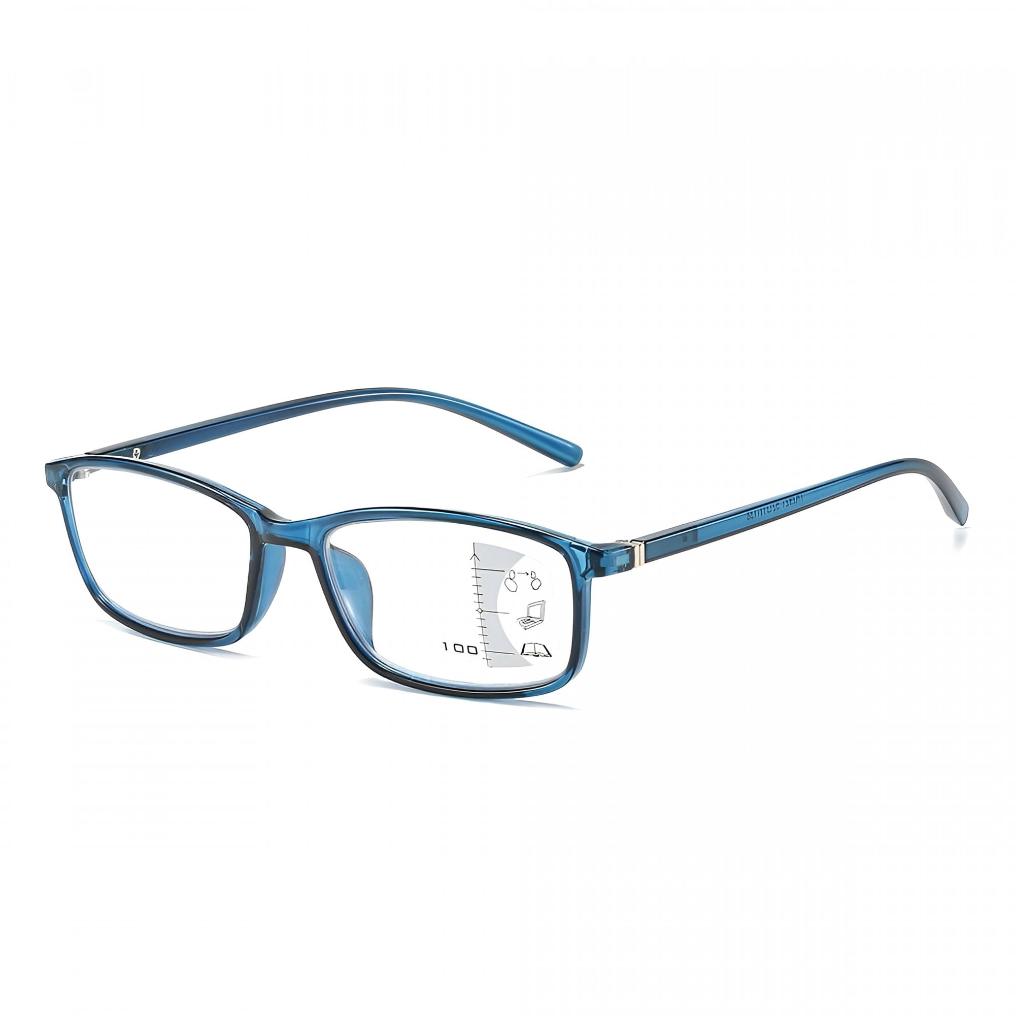 GJX Fashion Frame Simple Vintage Anti-Blue Light Reading Glasses Progressive Multifocal Ultra Light Glasses - Blue Strength 150