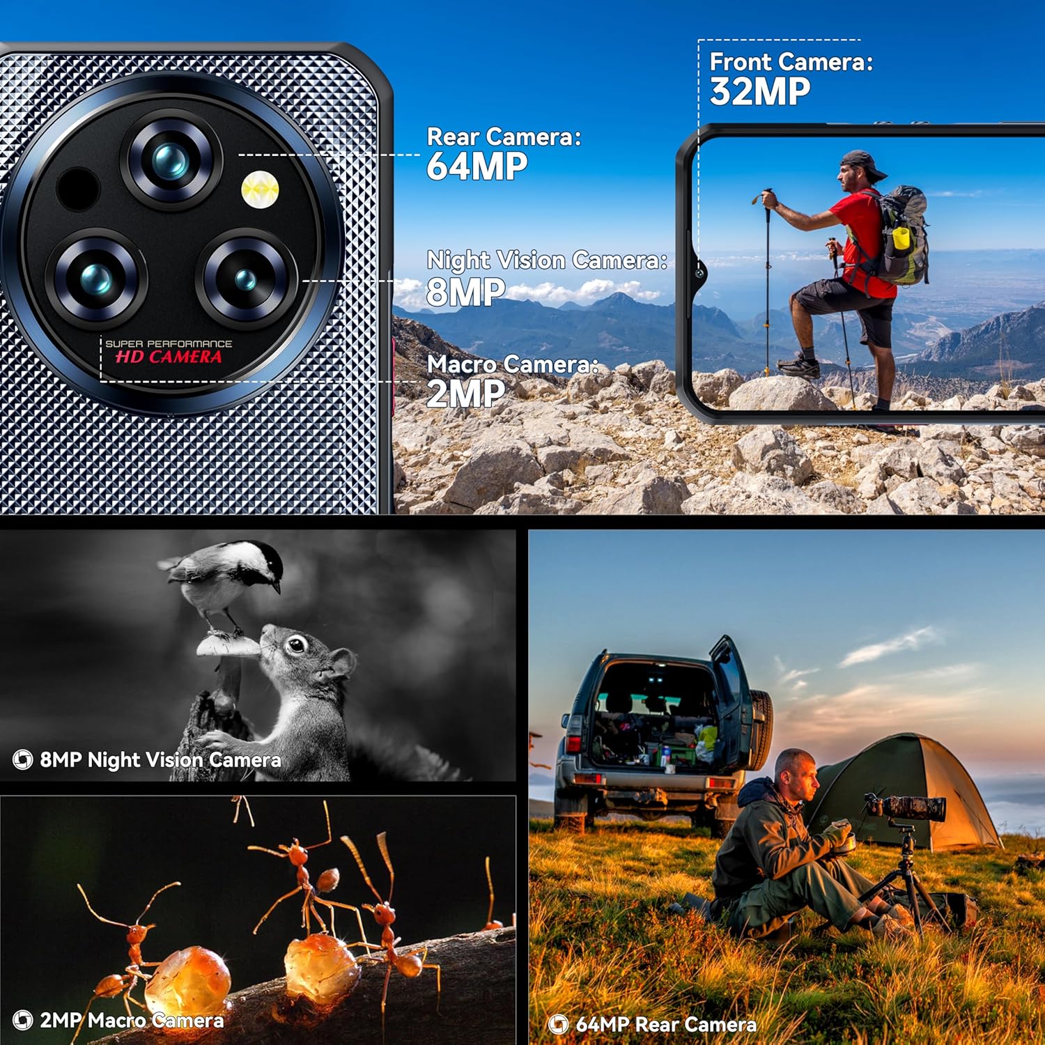 OUKITEL WP35 Pro Rugged Smartphone 5G - 36GB+512GB Android 14 Rugged Phone, 11000mAh Large Battery, 6.6" FHD+ Corning Screen, Dual Sim Cell Phone, 64MP+32MP Camera, NFC/OTG/BT5.2/GPS
