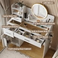 thumbnail image 5 of DELUXE LIVING Makeup Vanity with Mirror and Lights, White Vanity Table Set with Power Outlet & Hair Dryer Rack, Glass Top Vanity with Cabinet & Drawers, Dressing Table, 3 Color Modes Adjustment, 5 of 8