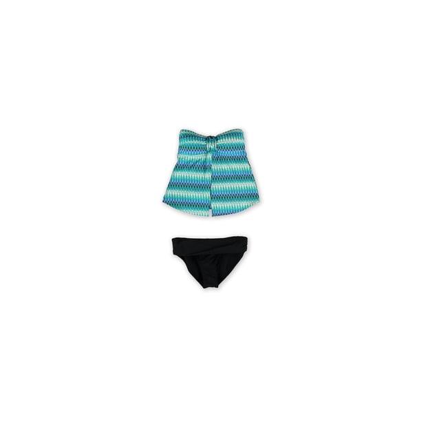Jones New York - Bandeau de 2 piezas con cintura plegada geométrica para mujer, verde, 8