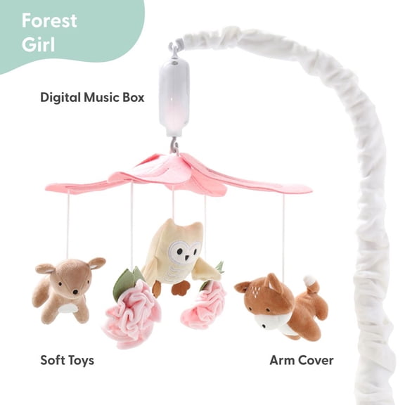 The Peanutshell Pink Little Forest Baby Musical Crib Mobile, 12 Lullabies