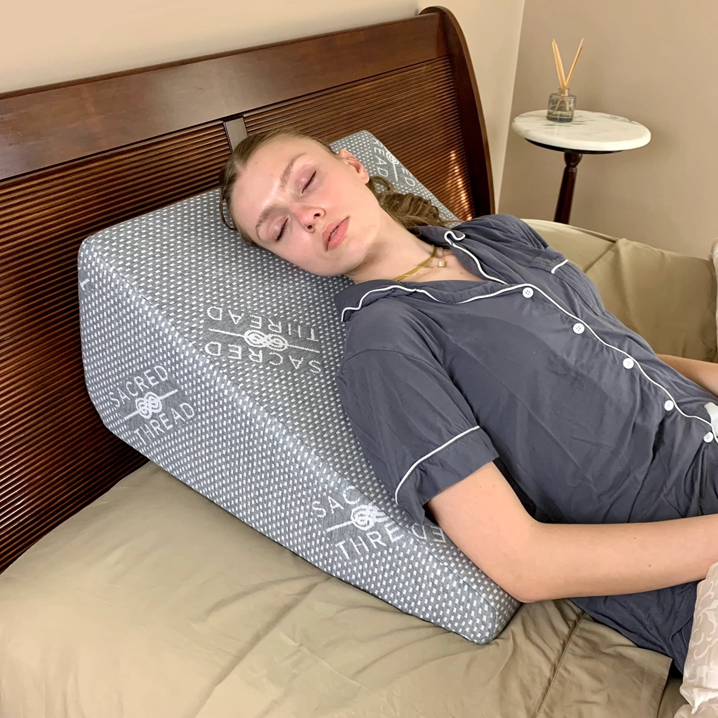 Sacred Thread Memory Foam Wedge Pillow, 12" Elevated Triangle Pillow for Sleeping & Relaxing