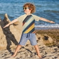 thumbnail image 3 of FORMRS Boys Rash Guard Short Sleeves Swim Shirt Quick Dry UPF 50+ Sun Protection, Sizes 3-12T, Retro Colorful Stripes, 3 of 6