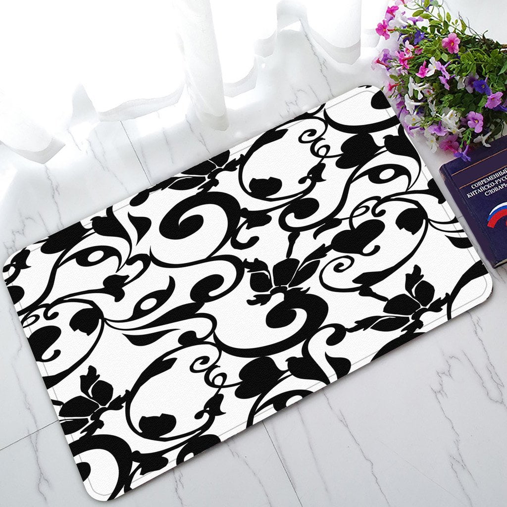 GCKG Black and White Damask Classic Vintage French Floral Swirls Non