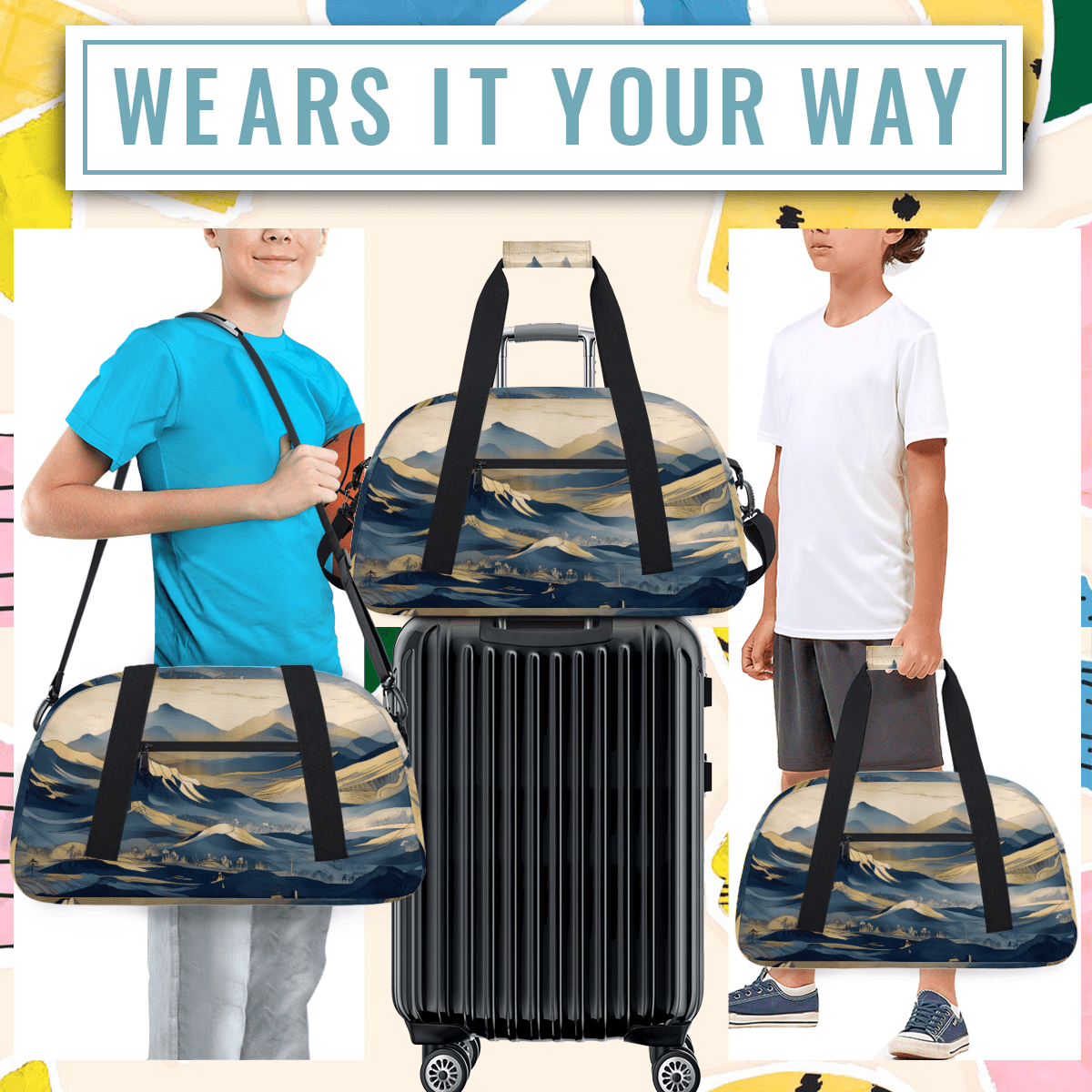 Herdesigns Sports Duffle Bags Travel Duffle Bag Gym Bag Mountains Weekender Travel Bag Waterproof Overnight Bag Carry On Travel Tote Bag Dance Bags