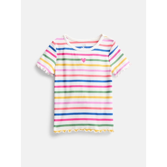 Wonder Nation Toddler Girls' Ribbed Tee with Short Sleeves, Sizes 18M-5T