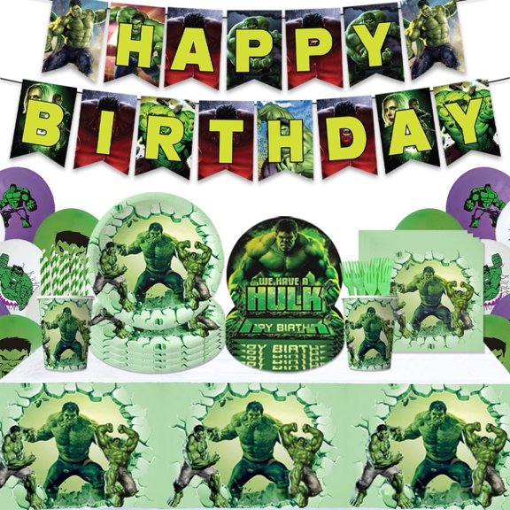 Hulk Birthday Party Supplies, Hulk Party Decorations Set - Hulk Tablecloth Banner Cake Decorations and Hulk Birthday Balloon Backdrop for Kids Hulk Theme Birthday Party