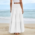 thumbnail image 5 of Women's Summer Casual Elegant Smock Layered Tiered Maxi Skirt High Waisted A Line Flowy Long Skirts with Pockets White, 5 of 5