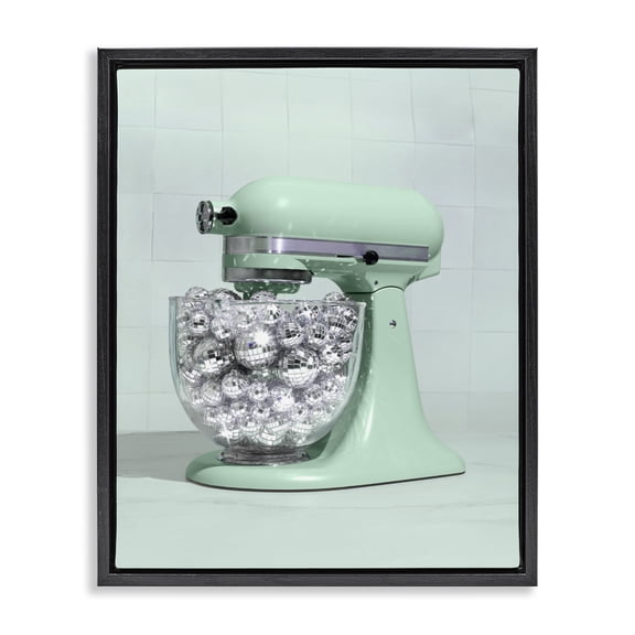 Stupell Industries Disco Kitchen Mixer over Green Black Framed Floater Canvas Wall Art, design by LISH Creative