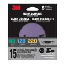 3M Pro Grade Precision Sanding Discs, Ultra Durable, Universal Hole Sanding, 5 in. Assorted, 15/pack