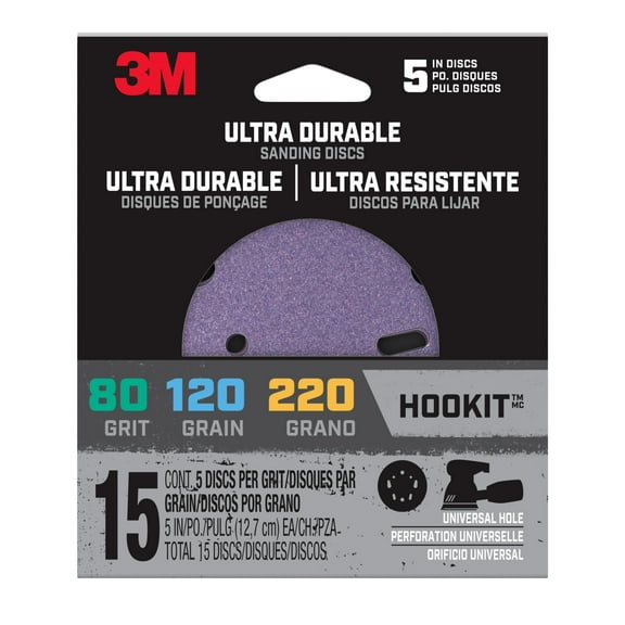 3M Pro Grade Precision Sanding Discs, Ultra Durable, Universal Hole Sanding, 5 in. Assorted, 15/pack