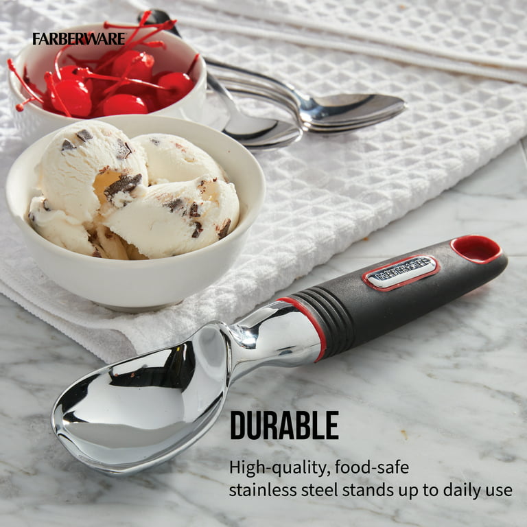 Farberware Soft Grips Stainless Steel Ice Cream Scoop with Rubber Black  Handle and Red Accents