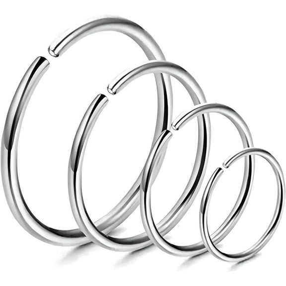 4Pcs 20G Stainless Steel Nose Rings Hoops - Snug, Septum, Tragus, Lip, Nostril Piercing Jewelry For Men & Women, Available In 6mm, 8mm, 10mm, 12mm Diameters
