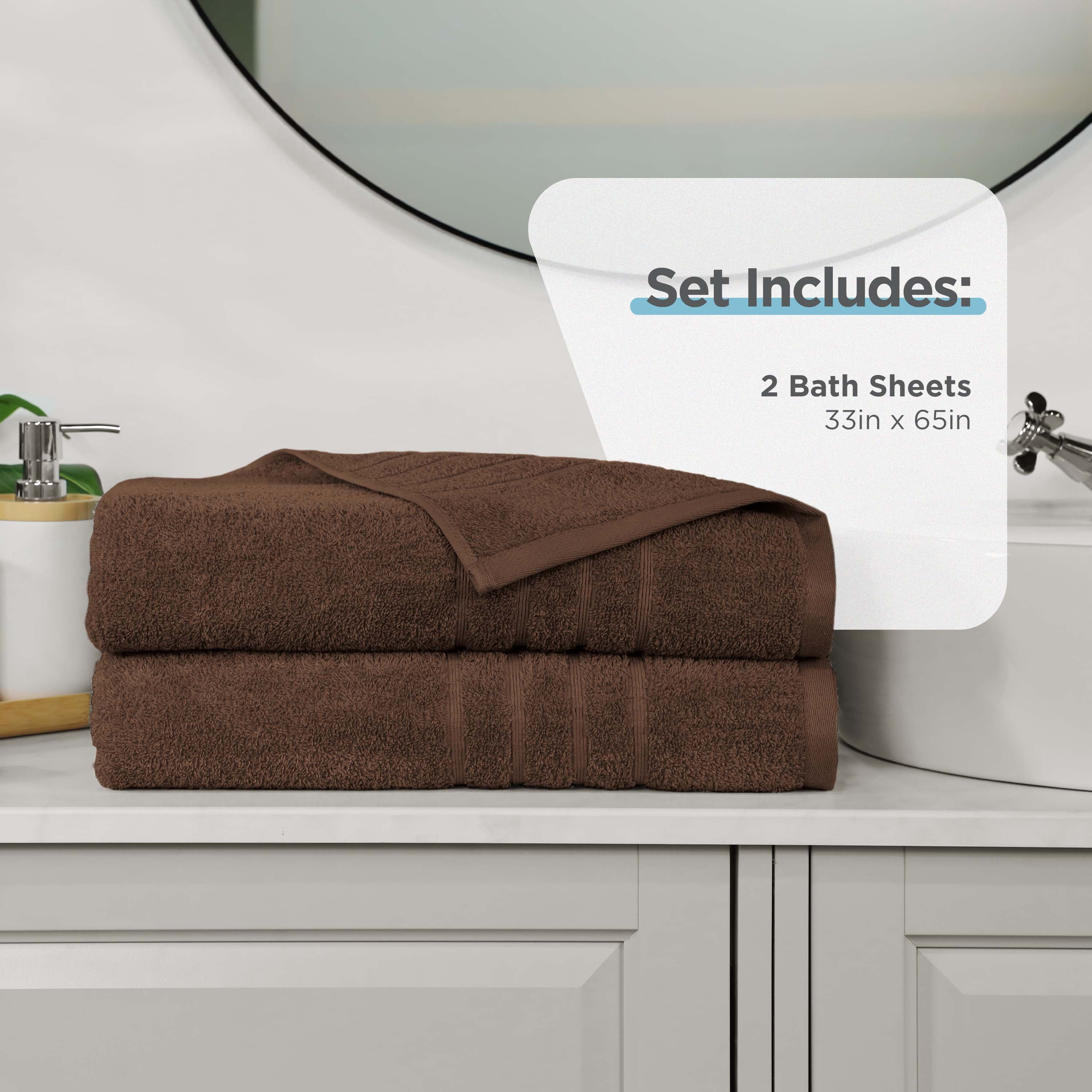 Martex 2-Pack Bath Sheet Set | 100% Cotton Extra Large 33" x 65" Towels | Chocolate