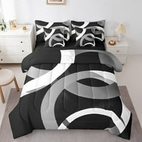 Erosebridal Geometric Round Bedding Sets Twin Size,Black Grey Comforter Sets with Sheets,Abstract Artwork Bed in a Bag Twin size,Lightweight Circle Room Decor,Reversible,7pcs