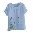 thumbnail image 4 of Womens Plus Size Cotton Linen Button Shirts Dressy Casual Short Sleeve Round Neck Tops Summer Trendy Floral Print Relax Fit Blouse, 4 of 5