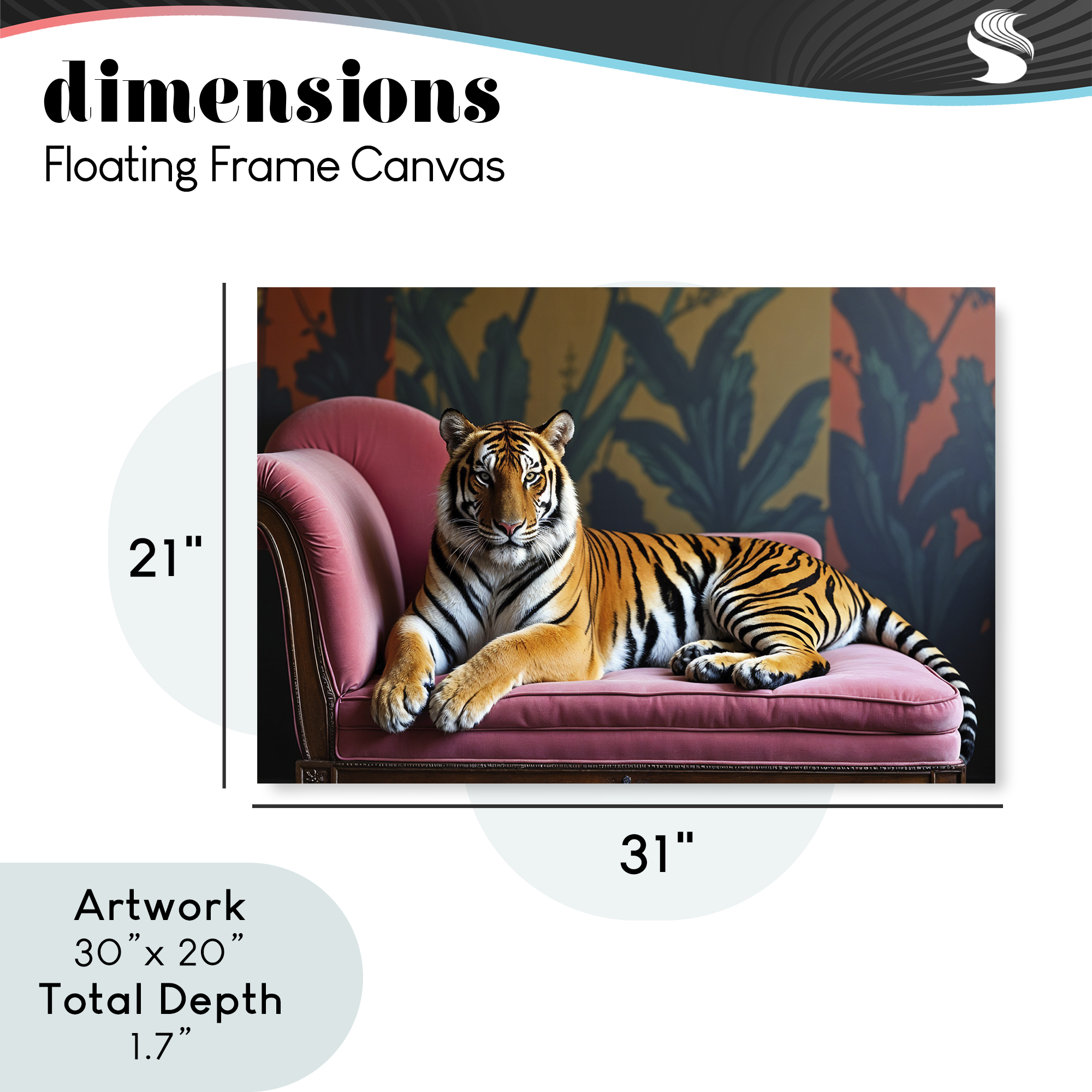 Exotic Tiger Lounging Gray Framed Floater Canvas Wall Art, design by Lettered and Lined