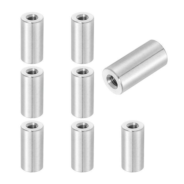 Uxcell 8 Pcs Écrous de Couplage Ronds en Acier Inoxydable 304 M5x0.8mm, 0.47x0.98 Pouces(ODxH)