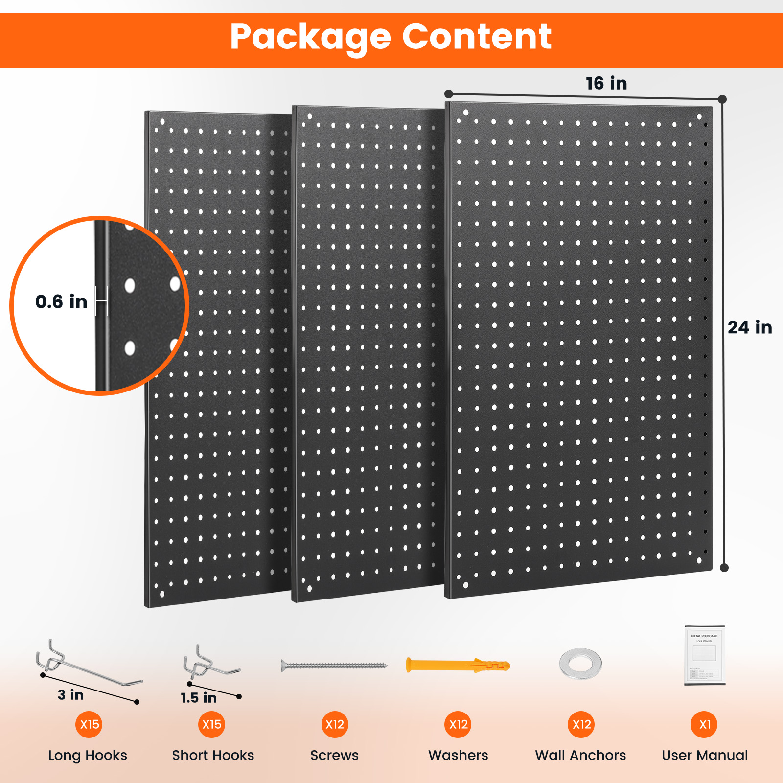 Blacksmith Metal Pegboard, 48" x 24" with 30 Hooks photo 6