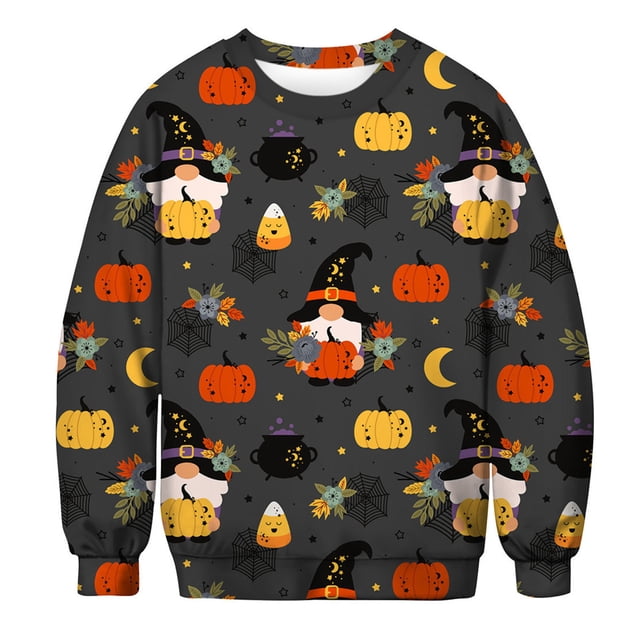 toraway Oversized Sweatshirt Men Graphic Winter Men's Fall/Winter Pumpkin Print Round Neck Hoodless Sweatshirt L