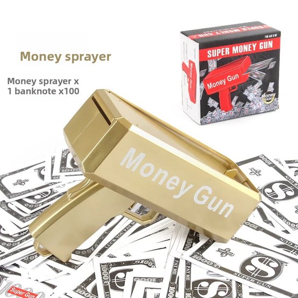 Pistola de dinero con pulverizador caliente asequible, dispositivo dispensador de moneda de plástico de juguete, artículo novedoso hecho en China continental, Stock AE
