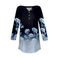 thumbnail image 5 of Blue Young Adult Tops 3/4 Length Sleeve Womens Tops 2025 Spring Neck Casual Print Tunic T Shirts Three Quarter Length Womens Tops Plus Size Tops for Women, 5 of 5