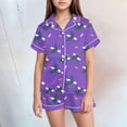 thumbnail image 2 of JUMEYU Girl Pajama Set Girls Summer 2Pcs Sleepwear Sets Striped Short Sleeve Tops and Shorts Pjs for Kids Pajamas Size 12-13 (Purple,12-13 Years), 2 of 5