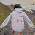 thumbnail image 7 of Hoodie Women Fall Vintage Bow Print Hoodies Oversize Long Sleeve Graphic Sweatshirts Trendy Preppy Tops Drop Shoulder Design Streetwear Women's Sweatshirt Grey M, 7 of 7