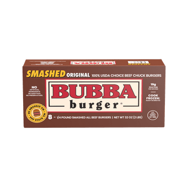 Bubba Smashed Burgers, 100% USDA Choice Chuck Beef Burgers, 2 lbs