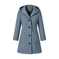 thumbnail image 2 of Girls Hooded Wool Blend Coat Mid-Length, Long Sleeve Single Breasted Fall Winter Peacoat Trench Jacket with Pockets, Navy 11-12 Years, 2 of 7