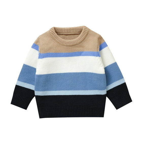 Huowey Toddler Baby Boys Girls Knit Crewneck Striped Sweater Kids Pullover Sweater Shirt Winter Warm Coat Comfort Dailywear, 6-9 Months