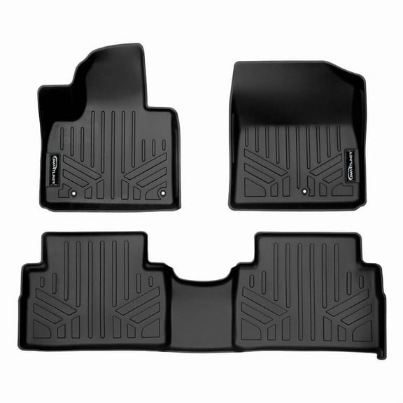SMARTLINER Custom Fit All Weather Black 2 Row Floor Mat Liner Set Compatible With 2021-2023 Hyundai Santa Fe (Only Fits Hybrid Models)